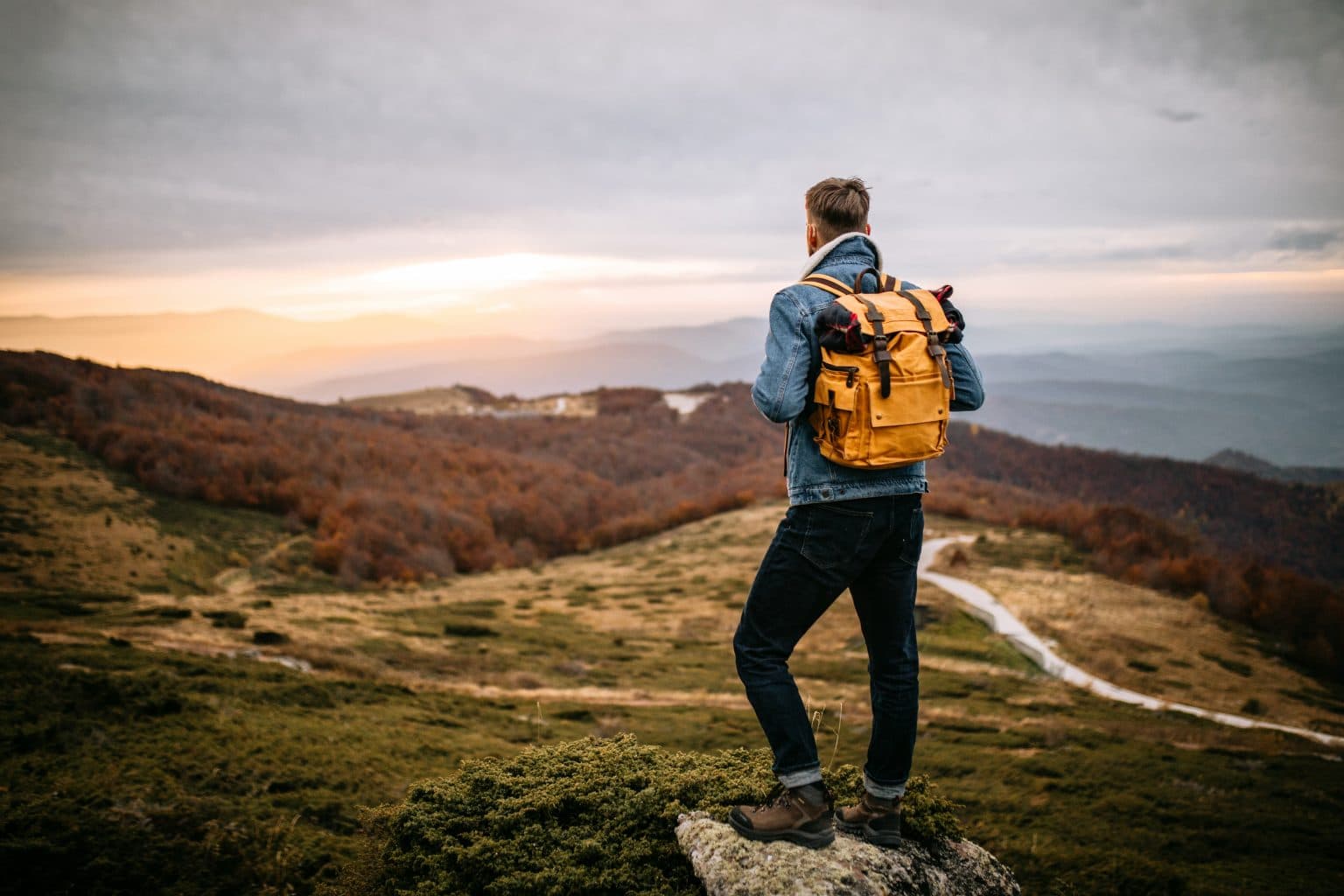 Man hiking outside.