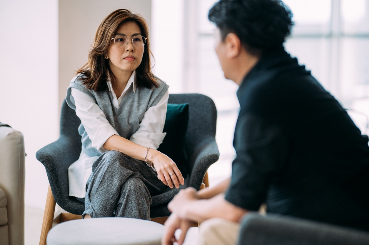 Woman listening attentively. 